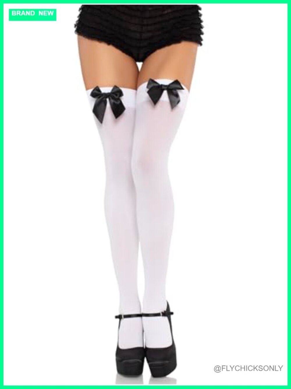Opaque Thigh High Hosiery with Satin Bow, Stretch Fit, Sheer